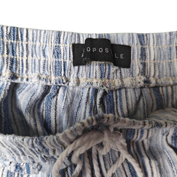 Aéropostale Striped Tassel Drawstring Shorts Blue/White Boho Beach Lounge - Picture 2 of 5